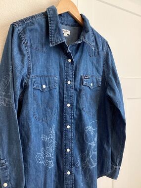 🐎🌵Wrangler Retro Men’s Western Snap Button-Down Denim Shirt Cowboy Cactus